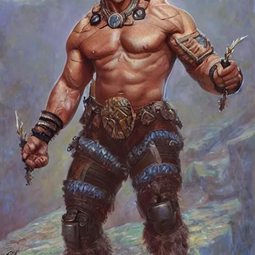 Image similar to Dwayne Johnson as a fantasy D&D berserker, portrait art by Donato Giancola and James Gurney, digital art, trending on artstation