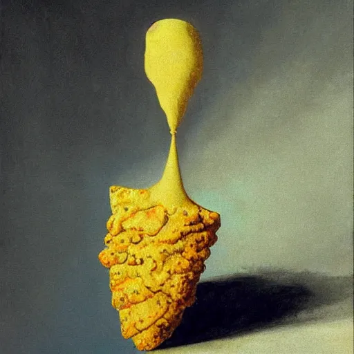 Image similar to dusty french soft stream cone maltese steak margarine miso, by benoit b. mandelbrot and marc chagall and martin johnson heade, trending on deviantart, oil on canvas, rendered in maya