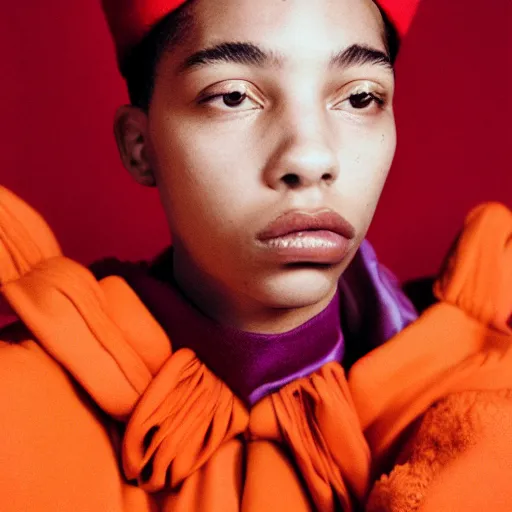 Image similar to realistic photoshooting for a new balenciaga lookbook, color film photography, portrait of a beautiful woman, closeup portrait, by photo in style of tyler mitchell, wes anderson, julia hetta, tim walker, petra collins, 3 5 mm,