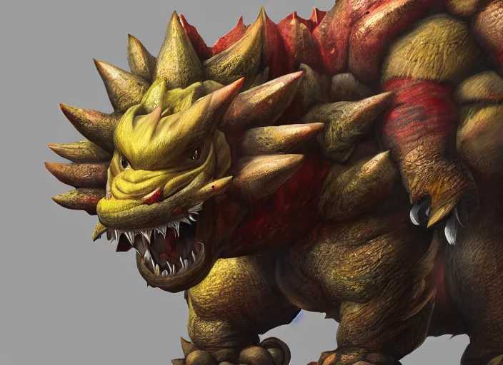 Image similar to detailed concept art of a huge giant bowser by cheng yi and luolin, artstation, artstationhd, detailed scales, bowser, bowser nintendo, koopa ( ( mario ) ) bcy. net, realistic.