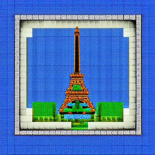 Prompt: a blue print of the Eiffel tower in Minecraft