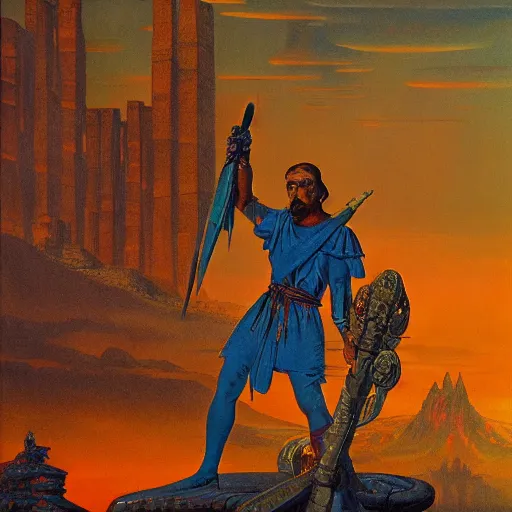 Image similar to fief autodidact menace, salvo orator, in the style of bruce pennington and jeff easley, 8 k resolution