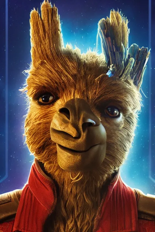 Prompt: portrait of solo llama character in guardians of the galaxy movie, marvel, llama portrait, all rights reserved