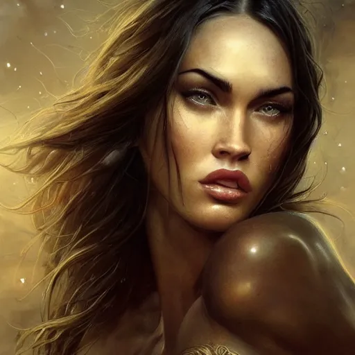 Prompt: portrait of megan fox, sexy muscular upper body, fantasy, intricate, elegant, highly detailed, digital painting, artstation, concept art, matte, sharp focus, illustration, art by aenaluck and roberto ferri and greg rutkowski, epic fantasy, digital painting