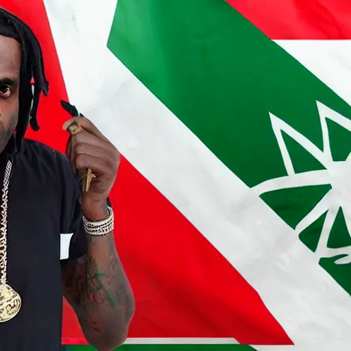 Image similar to chief keef holding a palestine flag 4 k quality super realistic