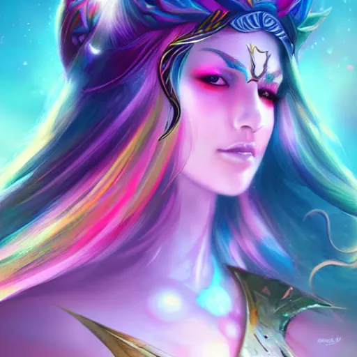 Image similar to a rainbow goddess mystic female warrior leader by ross tran digital artwork business leader