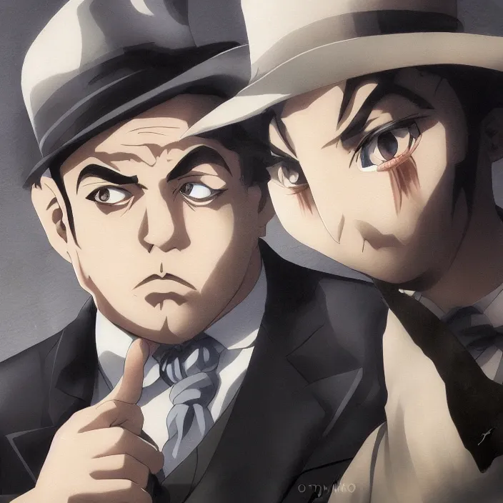 Prompt: portrait of al capone, anime fantasy illustration by tomoyuki yamasaki, kyoto studio, madhouse, ufotable, trending on artstation