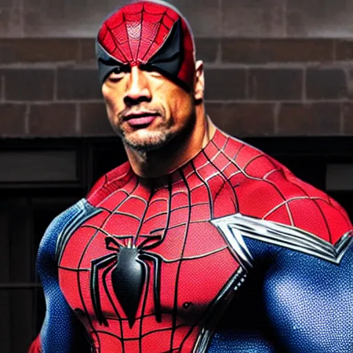 Image similar to dwayne johnson as spiderman