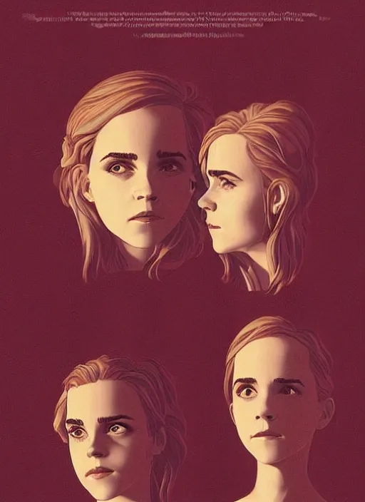 Image similar to poster artwork by Michael Whelan and Tomer Hanuka, Karol Bak of Emma Watson and Kiernan Shipka in beauty pageant, from scene from Twin Peaks, clean, simple illustration, nostalgic, domestic, full of details