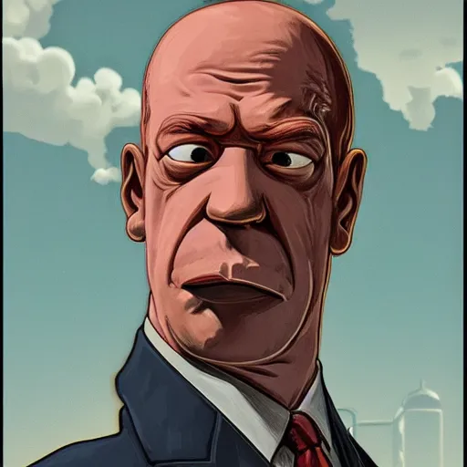 Image similar to [Homer Simpson as the president of France as GTA character, propaganda, closeup, D&D, intricate, elegant, highly detailed, digital painting, artstation, concept art, matte, sharp focus, illustration, art by Artgerm and Greg Rutkowski and Alphonse Mucha and Enki Bilal]