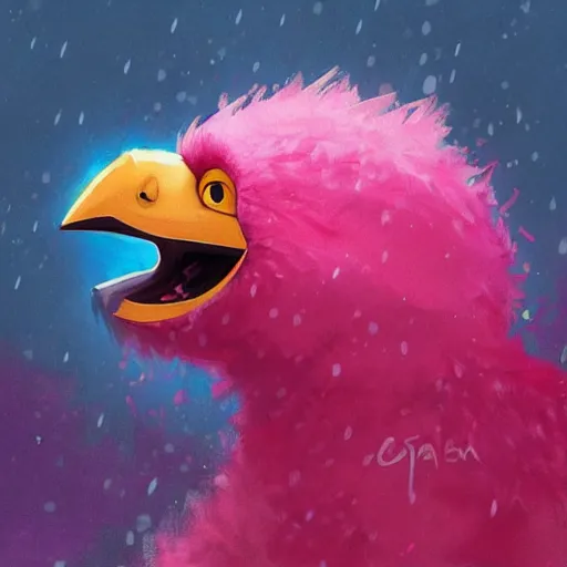 Image similar to a portrait of big bird rainy background, pink bright art masterpiece artstation. 8 k, sharp high quality artwork in style of jose daniel cabrera pena and greg rutkowski, concept art by tooth wu, hearthstone card game artwork.