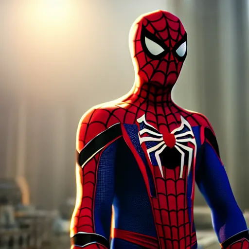 Image similar to a film portrait still of spiderman mile morales from paris, unrealengine 5. realism, cinematic lighting, highly detailed spider - man, 4 k. 8 mm. grainy. panavision.