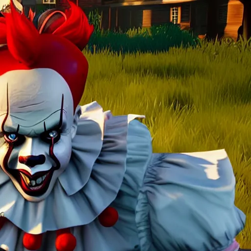 Image similar to Pennywise from it (1990) in fortnite, gameplay screenshot