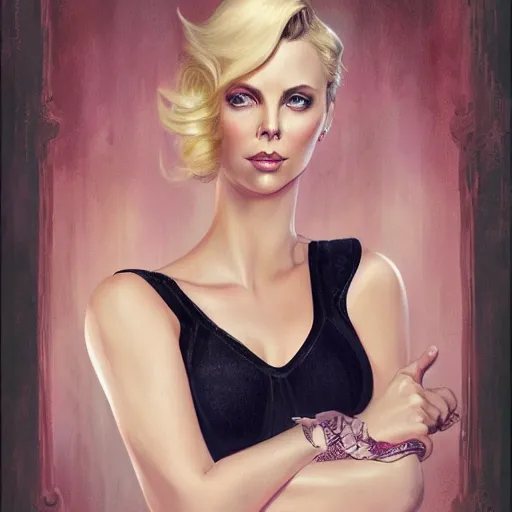 Prompt: a portrait pinup of charlize theron by charlie bowater and anna dittmann and gil elvgren.