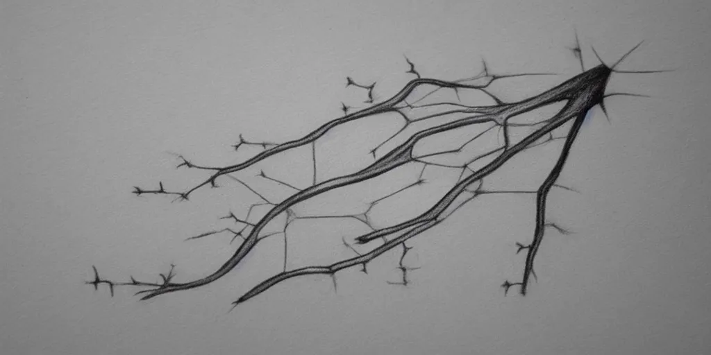 Image similar to realistic pencil drawing of a pyramidal neuron, hiqh quality, trending on artstation