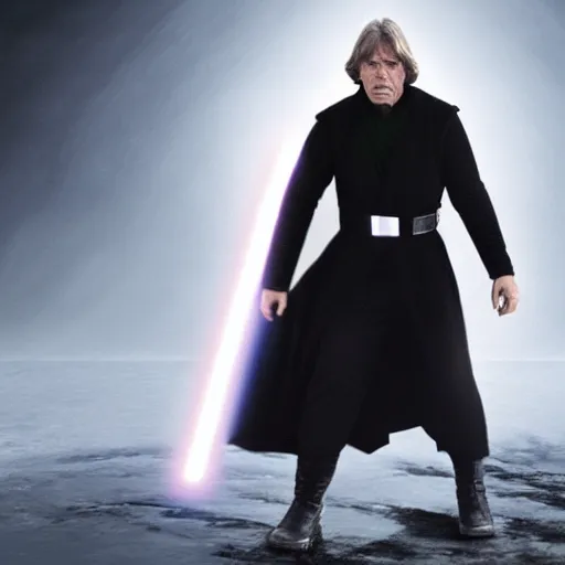 Image similar to A film still of Luke skywalker as a sith lord realistic,detailed,photorealistic