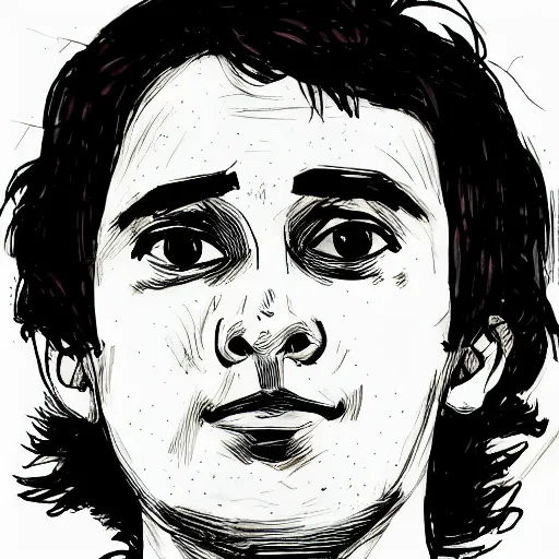 Image similar to a head - on comic - style portrait of a 2 0 - something engineering student, brown messy hair, by laurie greasly