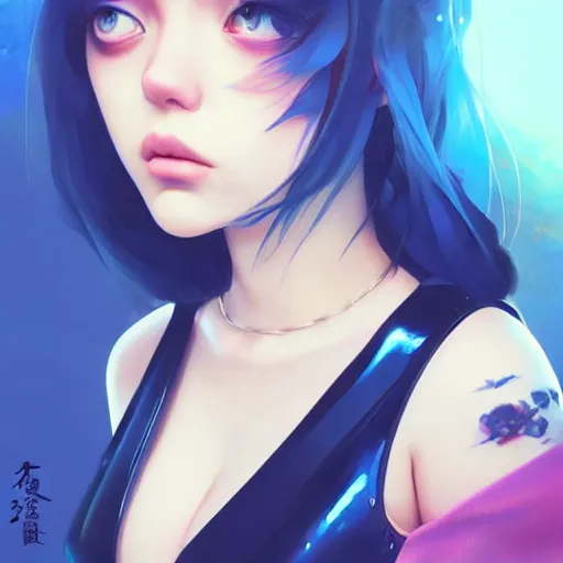 Image similar to a beautiful japanese billie eilish kat dennings alluring instagram model in elaborate latex tank top, by guweiz and wlop and ilya kuvshinov and artgerm and makoto shinkai and studio ghibli, symmetrical eyes, aesthetic, gorgeous, stunning, alluring, attractive, artstation, deviantart, pinterest, digital art