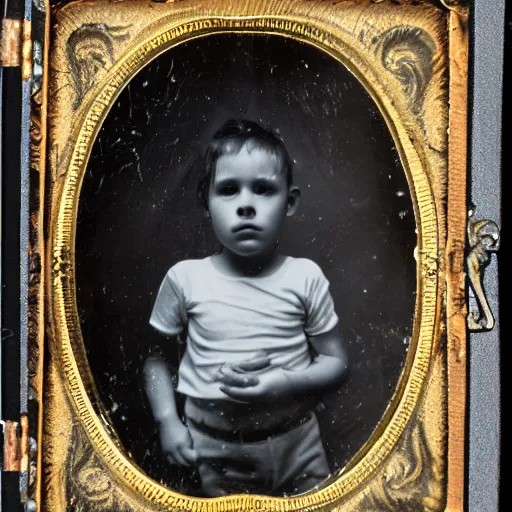 Image similar to tintype photo, swimming deep underwater, kid with huge centipedes