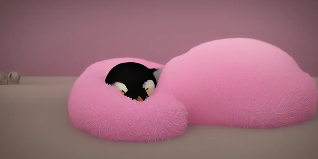 Prompt: one cute penguin sleeping in an pink fluffy bed, unreal 5, DAZ, hyperrealistic, octane render, cosplay, RPG portrait, dynamic lighting, intricate detail, summer vibrancy, cinematic