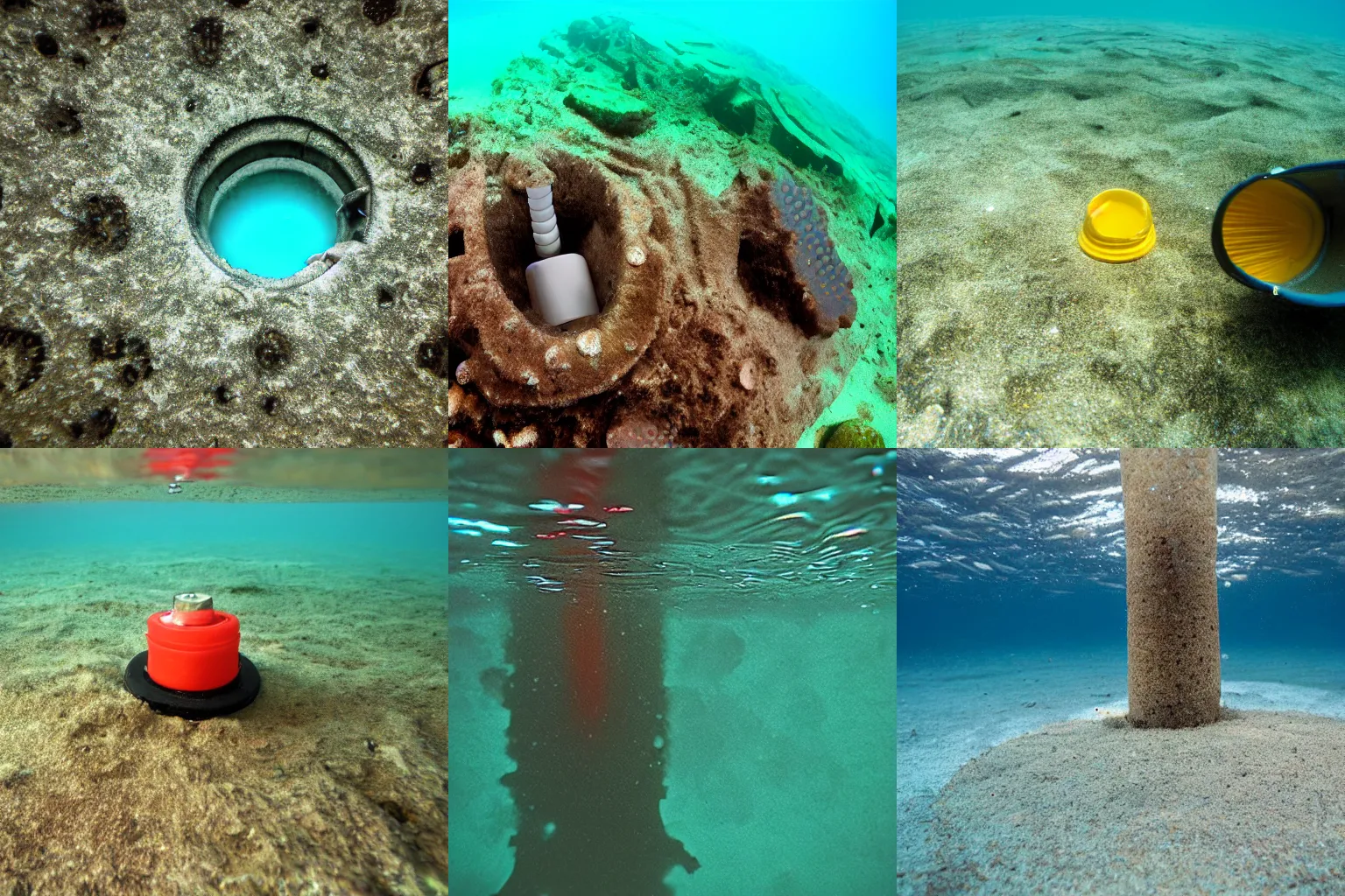 Prompt: a drain plug in the ocean floor underwater photo