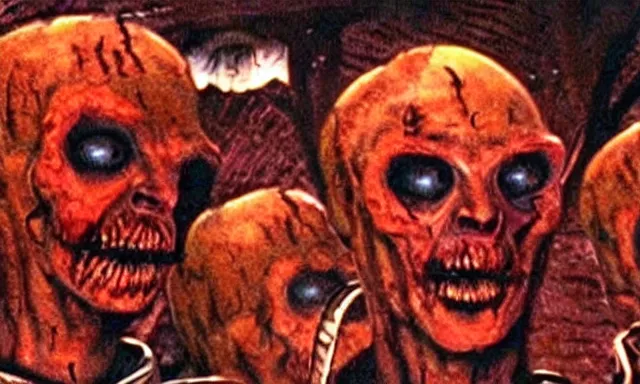 Prompt: full - color cinematic movie still from a 1 9 8 7 horror film by clive barker featuring cenobites welcoming terrified sinners to the hellish underworld. creepy ; frightening.