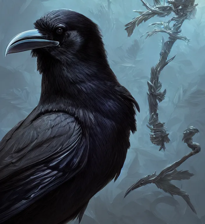 Image similar to perfectly - centered - portrait of a raven bird from league of legends, intricate, highly detailed, digital painting, artstation, concept art, smooth, sharp focus, illustration, unreal engine 5, 8 k, art by artgerm and greg rutkowski and alphonse mucha