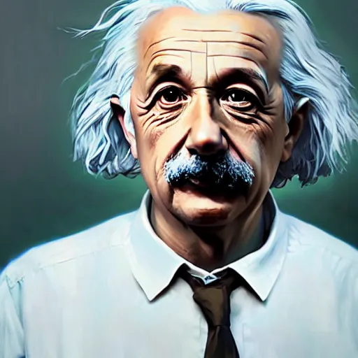 Image similar to highly detailed portrait albert einstein in gta v, stephen bliss, unreal engine, fantasy art by greg rutkowski, loish, rhads, ferdinand knab, makoto shinkai and lois van baarle, ilya kuvshinov, rossdraws, tom bagshaw, global illumination, radiant light, detailed and intricate environment