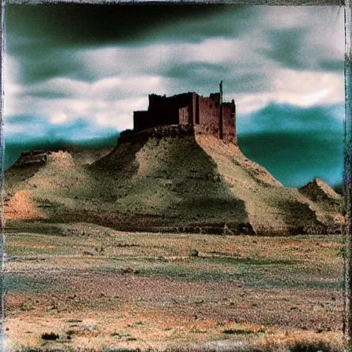 Prompt: A beautiful digital art of a castle in the clouds. Navajo green by Nan Goldin decorative, ominous