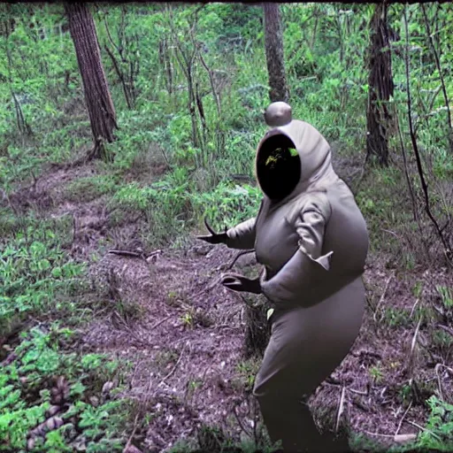 Image similar to trail cam footage of an alien elvis impersonator