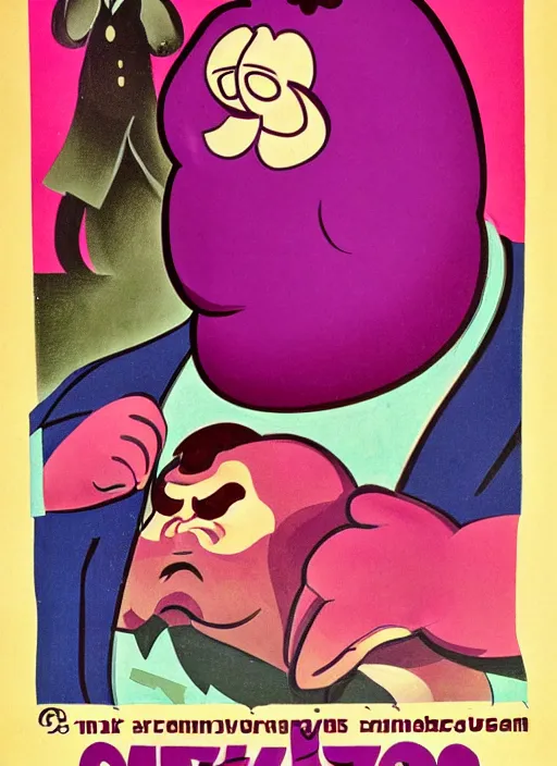 Prompt: grimace ( obese purple guy ) on a soviet russian propaganda poster, illustration, airbrush