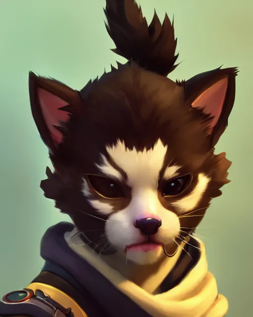 Image similar to overwatch concept art character portrait of a new character who is an elderly kitten with a scarred face and long mustache and eyepatch, trending on artstation, cgsociety,