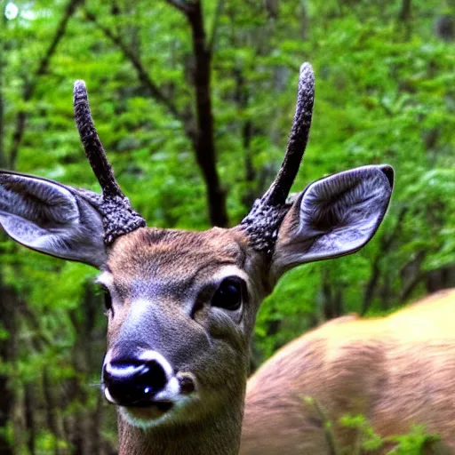 Prompt: heavily deformed deer, trailcam footage