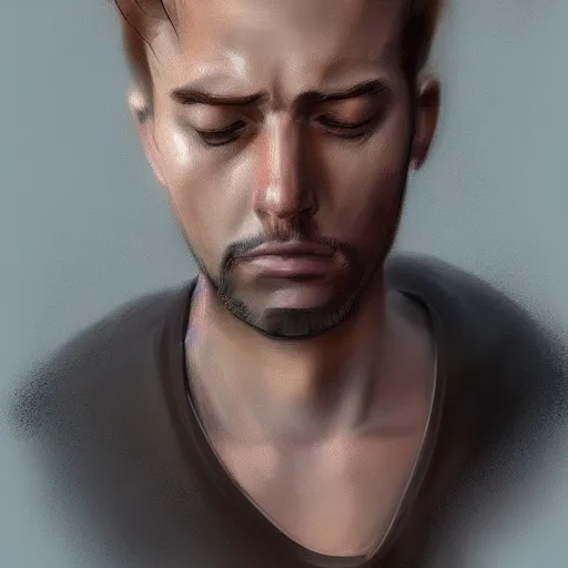 Image similar to portrait of a sad man by elena sai, digital art, trending on artstation