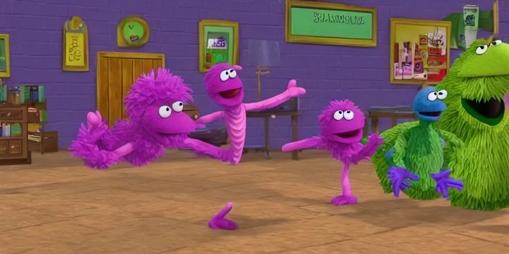 Image similar to Screenshot from “Barney vs Sesame Street” for the PS2