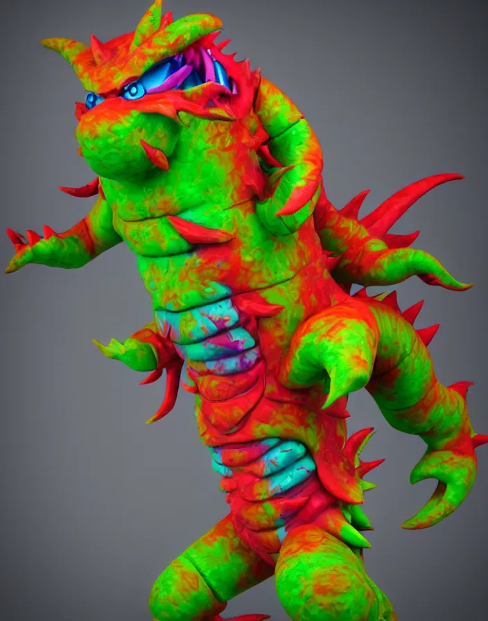 Image similar to 3 d render of a colorful kaiju!!! sofubi!!!! promo shots 4 k photography