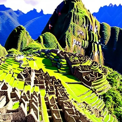 Image similar to Shrek the movie in machu picchu