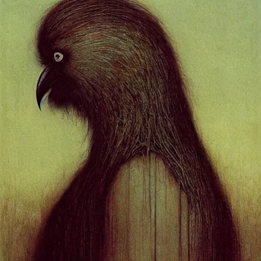 Image similar to half human half raven girl by Beksinski