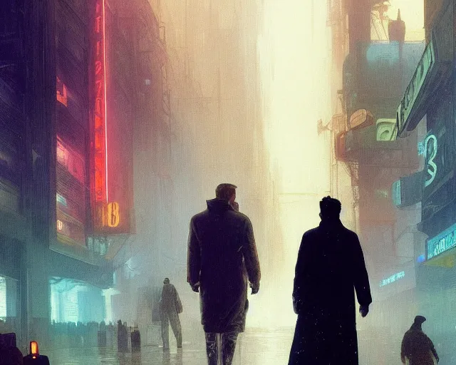 Image similar to 2 0 1 8 blade runner movie still man look at the cityscape from roof perfect face fine realistic face pretty face neon puffy jacket blue futuristic sci - fi elegant by denis villeneuve tom anders zorn hans dragan bibin thoma greg rutkowski ismail inceoglu illustrated sand storm alphonse mucha