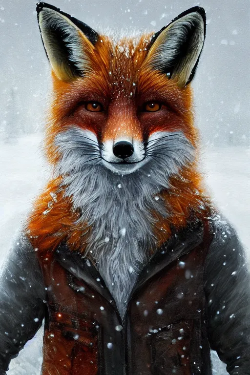 Image similar to a furious fox wizard, snowy background, oil on canvas, intricate, portrait, 8k highly professionally detailed, HDR, CGsociety