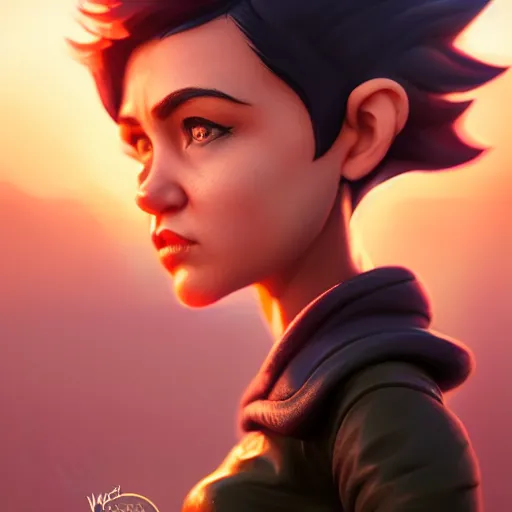 Image similar to a Photorealistic dramatic hyperrealistic gnome woman engineer, pixie undercut short black hair, naval background, by WLOP,Artgerm,Greg Rutkowski, Beautiful dynamic dramatic bright sunset lighting,shadows,cinematic atmosphere,Artstation,concept design art,Octane render,8k