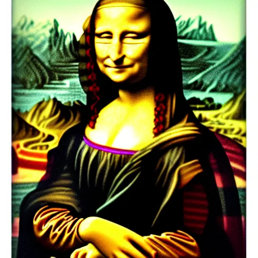 Prompt: mona lisa made in minecraft