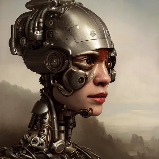 Image similar to ultra detailed, 4 k portrait of a cyborg by rachel ruysch