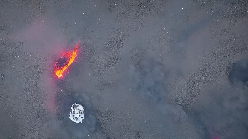 Prompt: A traveler flew her drone at night over an erupting volcano in Iceland and these are the incredible award winning pictures she took