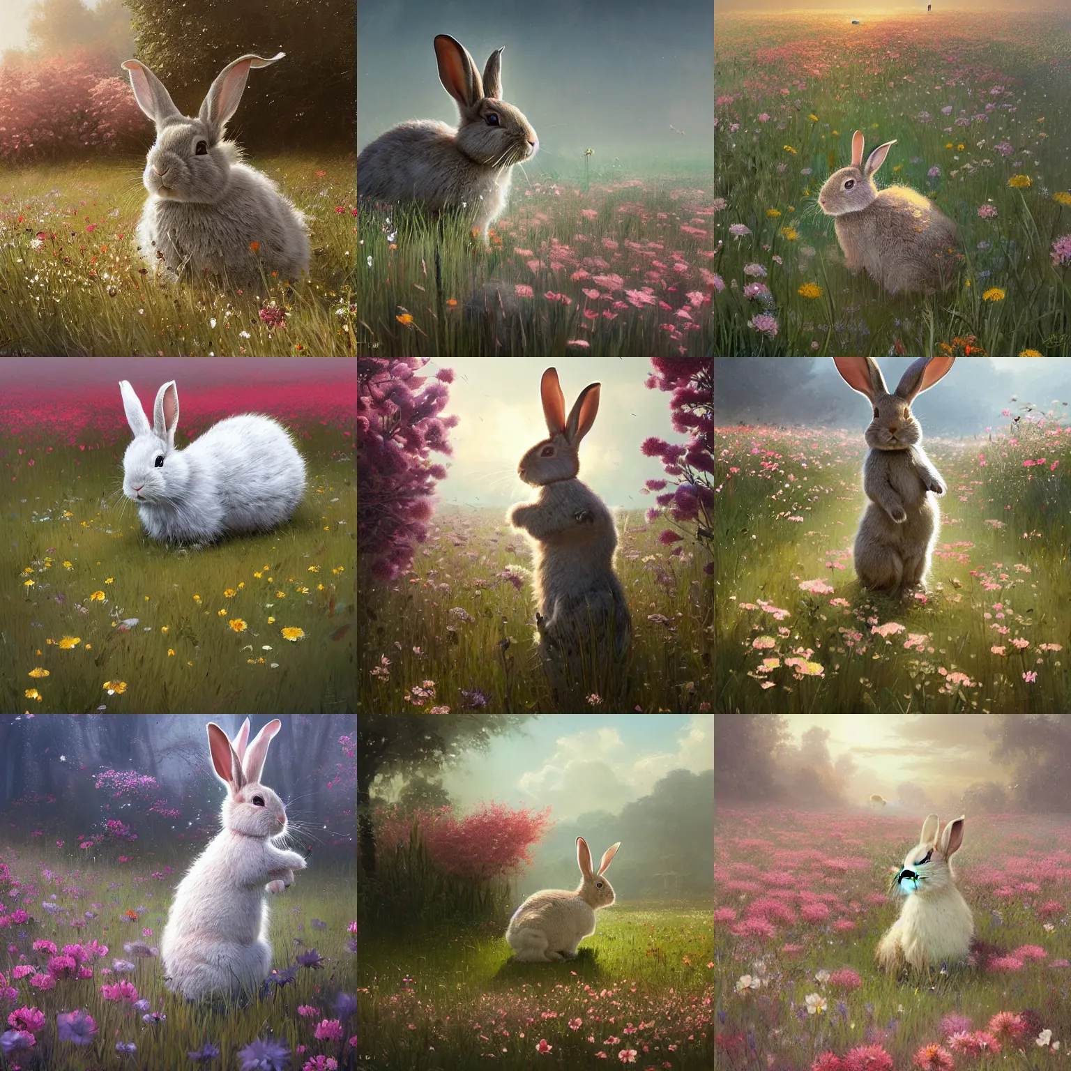 Prompt: a rabbit in a field of beautiful flowers, by stanley lau and greg rutkowski