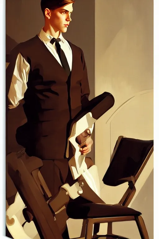 Image similar to attractive male, painting by ilya kuvshinov, j. c. leyendecker