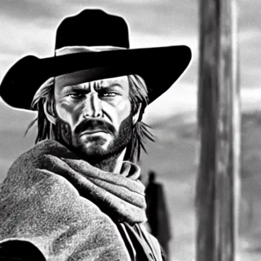 Prompt: a film still of Johnny Joestar in ''The Good, the Bad and the Ugly''(1966)