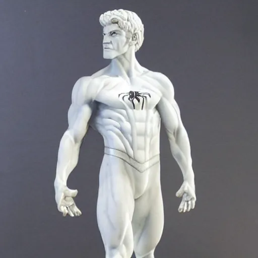 Image similar to spiderman greek marble statue, marble statue, white highly detailed