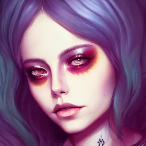 Image similar to a portrait of a beautiful willa holland death metal makeup, art by lois van baarle and loish and ross tran and rossdraws and sam yang and samdoesarts and artgerm, digital art, highly detailed, intricate, sharp focus, trending on artstation hq, deviantart, unreal engine 5, 4 k uhd image