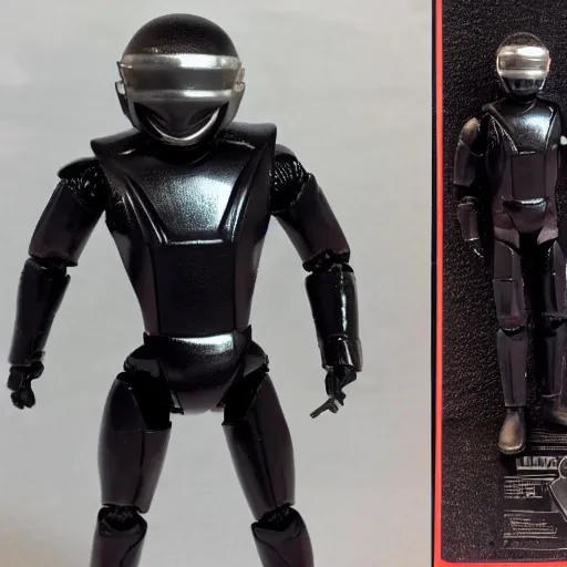 Image similar to 1980s Kenner Style Action Figure, 5 points of articulation, sci-fi, sleek helmet, full body, 4K, highly detailed